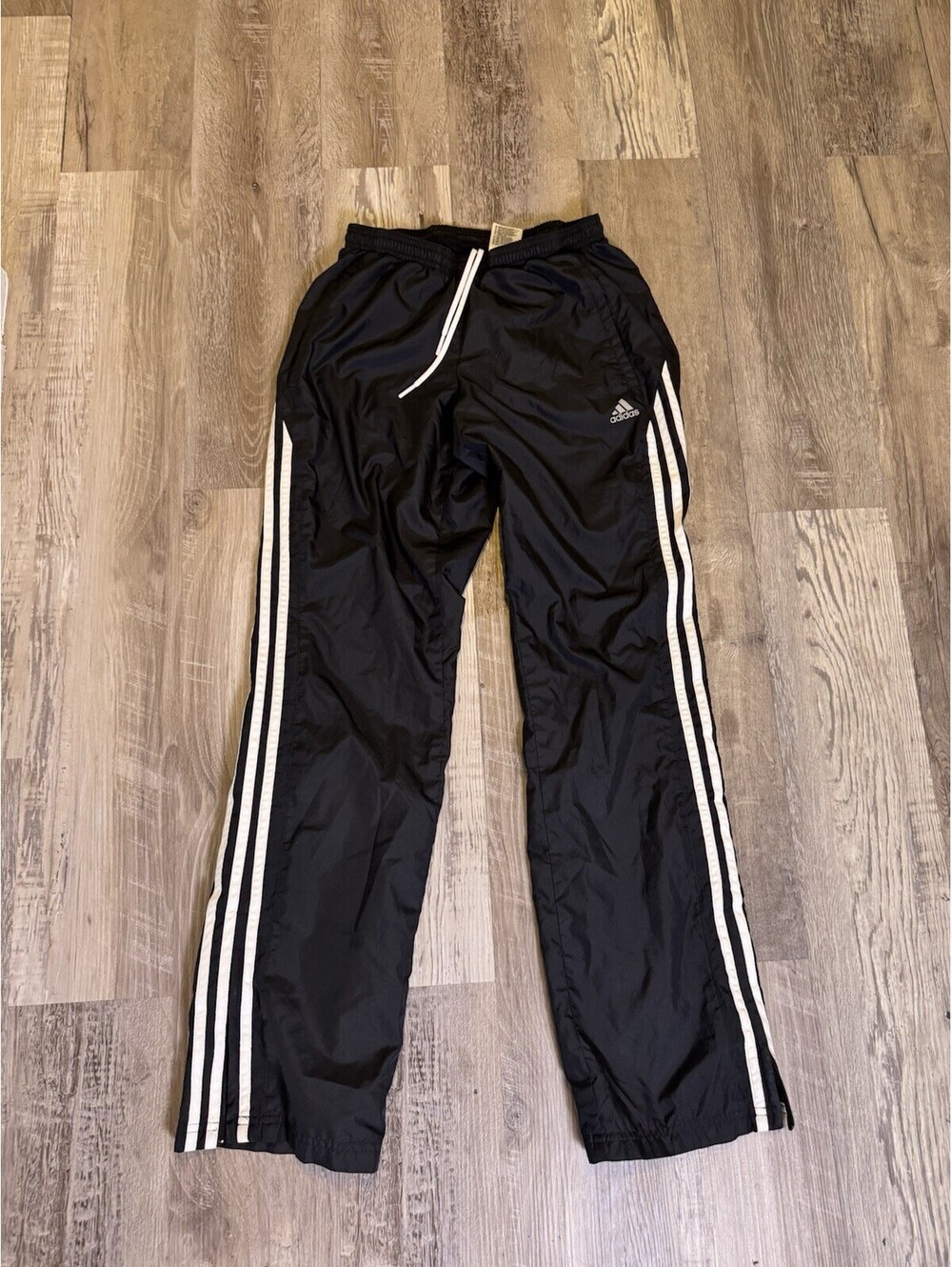 Adidas Womens XS Black Woven Track Pants 3 Stripe Mesh Lined Zipper Cuff Pants